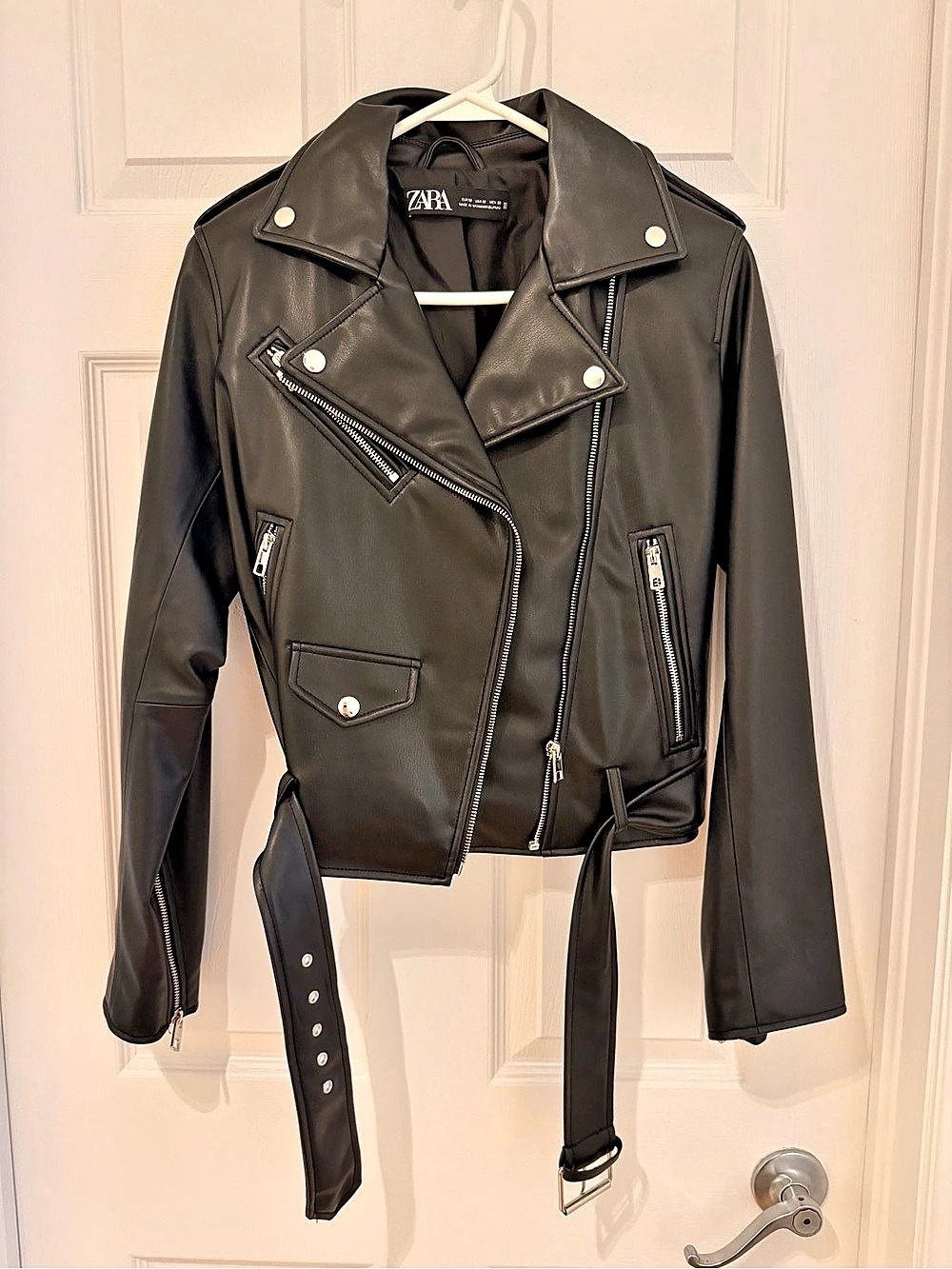 Zara Faux Leather Belted Biker Jacket Size Medium